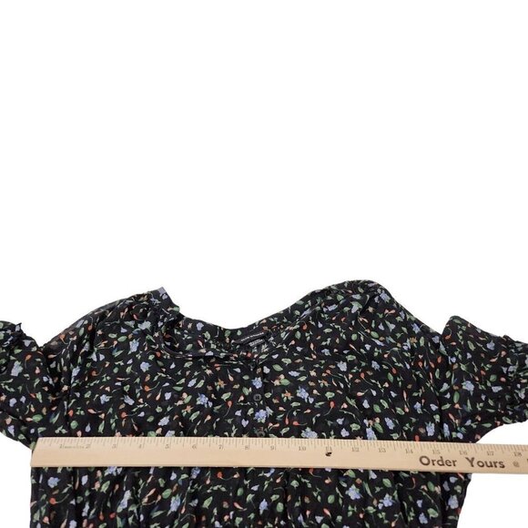 Club Monaco Taisie Mini‎ Dress 4 Black Floral Silk Sheer Button  Front Boho - Picture 12 of 15